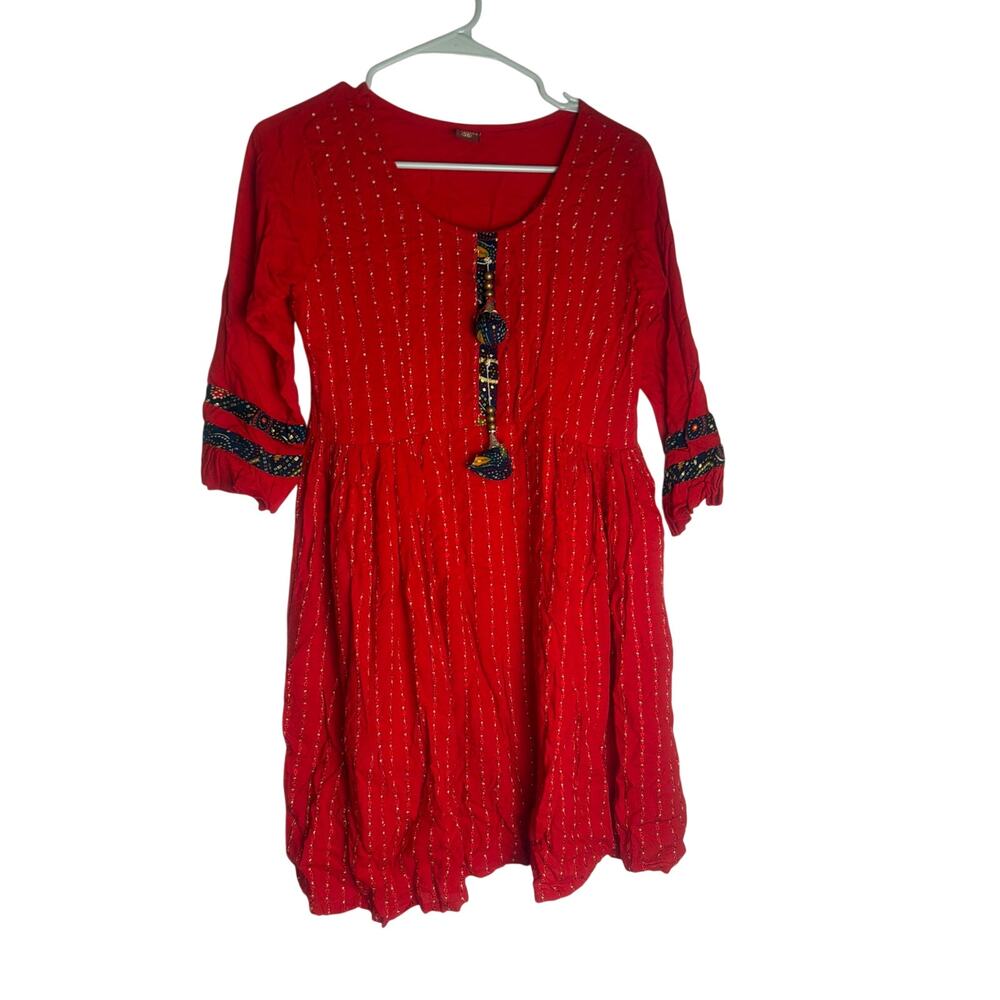 N.K. FASHION Woman Red Kurti Tunic Dress Size 36 Small